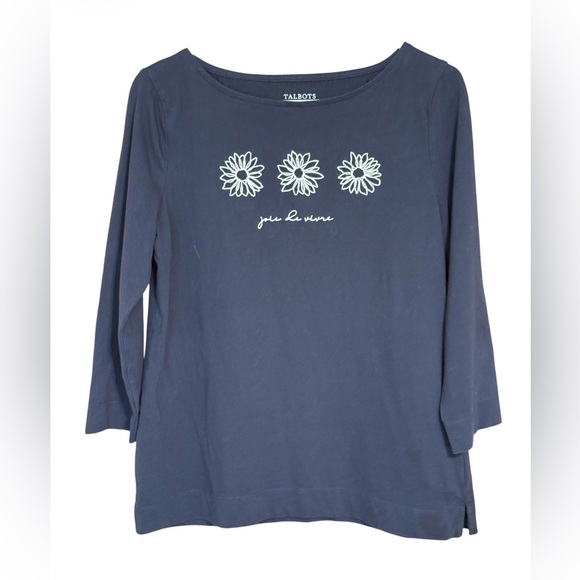 Talbots Tops - Talbots Daisy Graphic Tee M Navy 3/4 Sleeve Cotton Casual Top